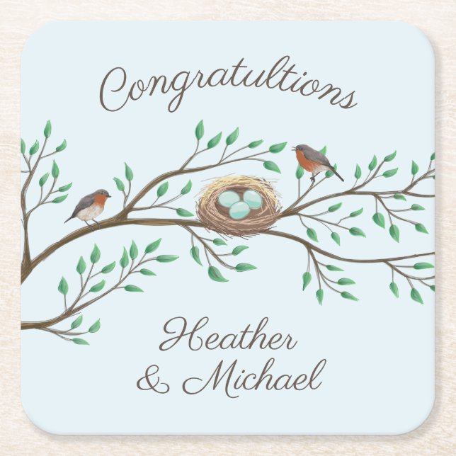 Bird Baby Shower Spring Square Paper Coaster (Front)