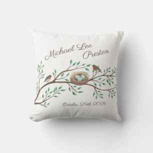 Bird Baby Shower Spring Throw Pillow