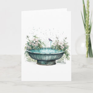 Bird Bath Surrounded by Flowers BLANK  Card