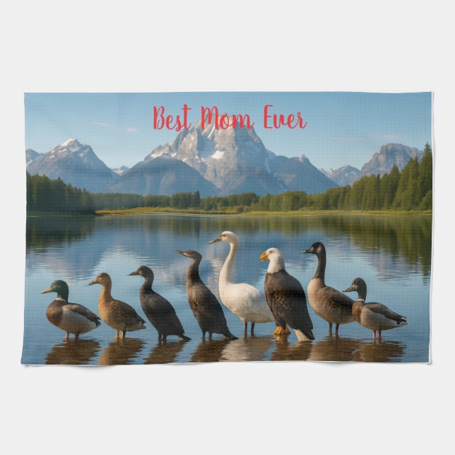 Bird Best Mom Ever Personalized Kitchen Towel (Horizontal)