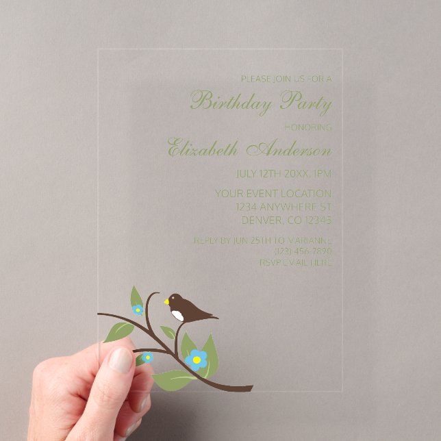 Bird Birthday Acrylic Invitations (Insitu (Handheld))