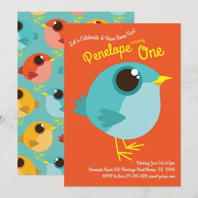 Bird Birthday Party Invitation (Front/Back)