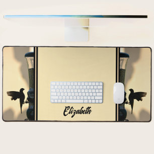 Bird Black Silhouette Golden Yellow Customizable Desk Mat