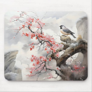 Bird Blooming Flowers Mouse Pad