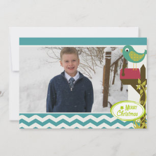 Bird Blue Chevron Stripe Carte photo de vacances