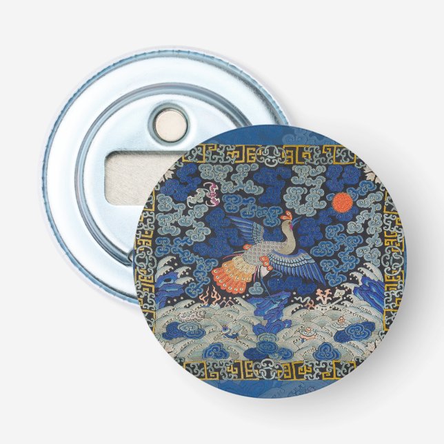Bird Blue Chinese Embroidery Vintage Bottle Opener (Front)