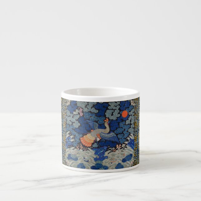 Bird Blue Chinese Embroidery Vintage Espresso Cup (Front)