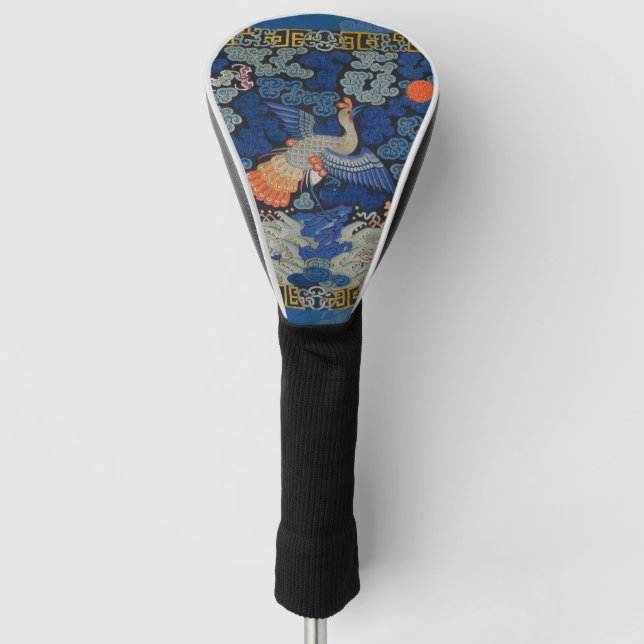 Bird Blue Chinese Embroidery Vintage Golf Head Cover (Front)