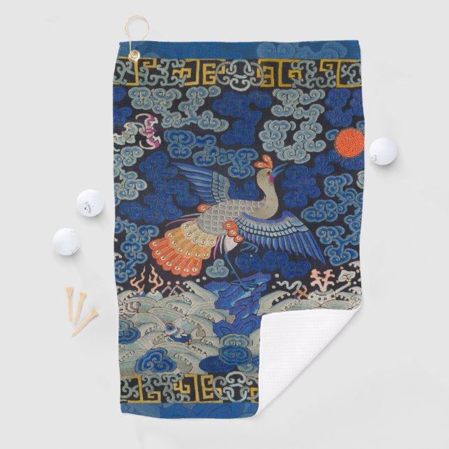 Bird Blue Chinese Embroidery Vintage Golf Towel (InSitu)