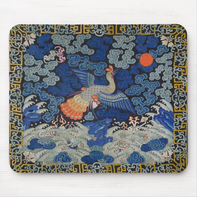 Bird Blue Chinese Embroidery Vintage Mouse Pad (Front)