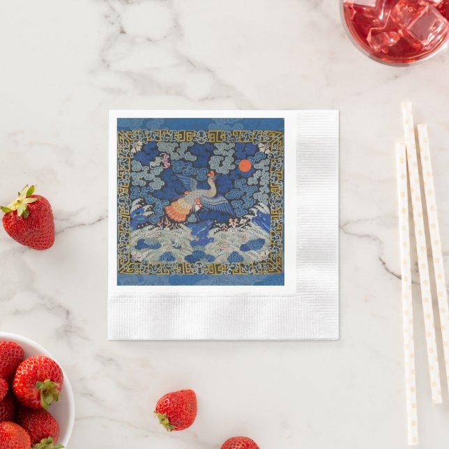Bird Blue Chinese Embroidery Vintage Napkin (Insitu)