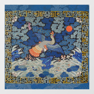 Bird Blue Chinese Embroidery Vintage Window Cling