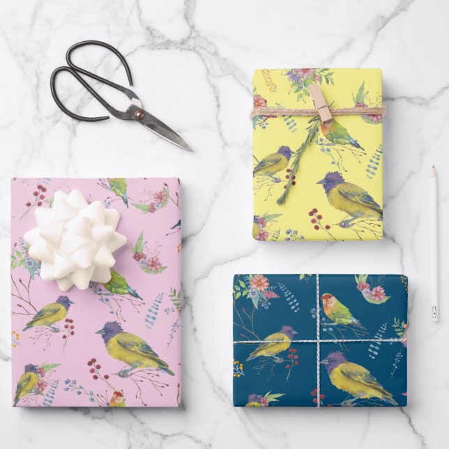 Bird Botanical  Wrapping Paper Sheet (Front)