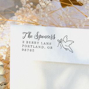 Bird & Bow Family Name & Return Address Rubber Stamp