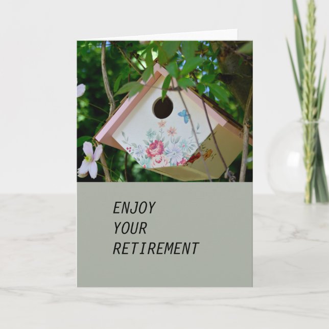 Bird Box with Pretty  Flowers Retirement Card (Front)