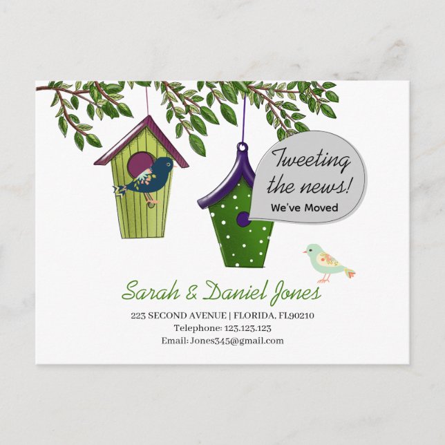 Bird boxes change of address we've moved announcement postcard (Front)