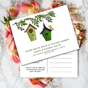 Bird boxes change of address we've moved announcement postcard