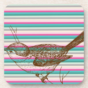 bird branch animals nature colourful pattern art coaster