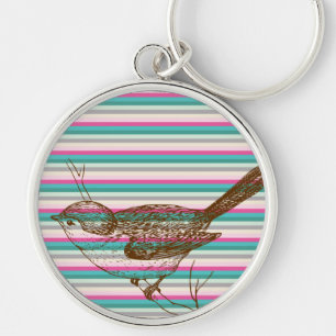 bird branch animals nature colourful pattern art keychain