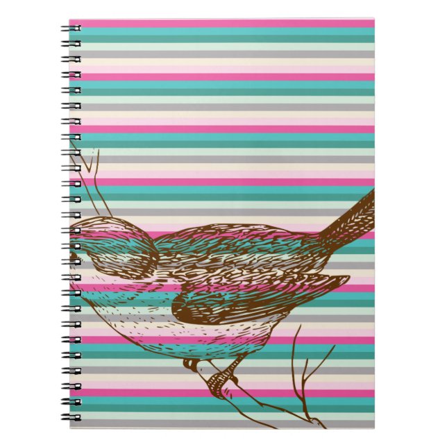 bird branch animals nature colourful pattern art notebook (Front)