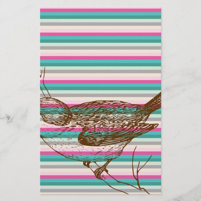 bird branch animals nature colourful pattern art stationery (Front)