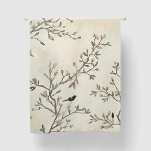 Bird Branch Watercolor Beige Nature Painting