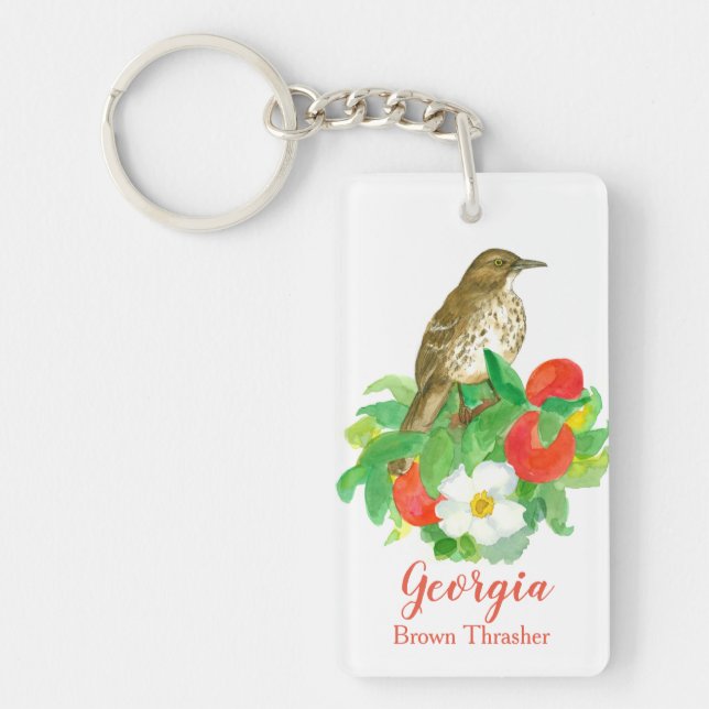 Bird Brown Thrasher Georgia Peaches Keychain (Front)