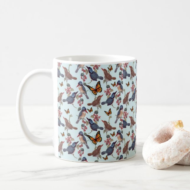 Bird Butterfly Floral Mug (With Donut)