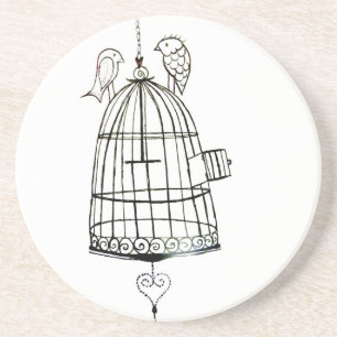 bird cage drawing coaster
