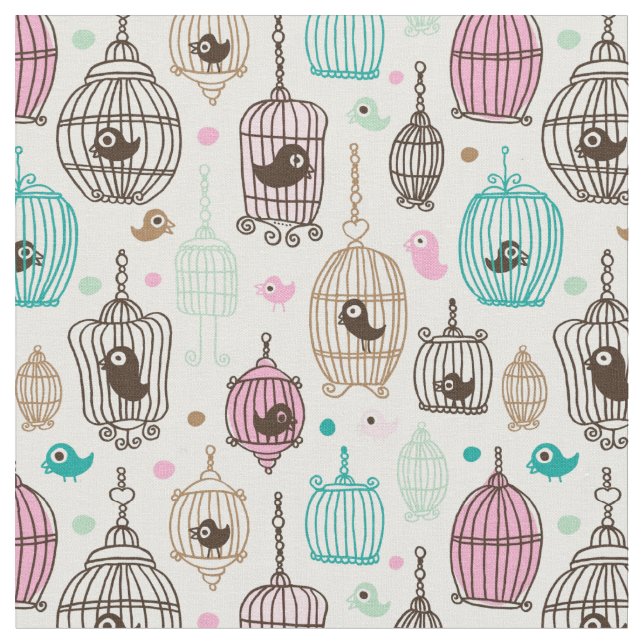 bird cage love kids background pattern fabric (Close Up)