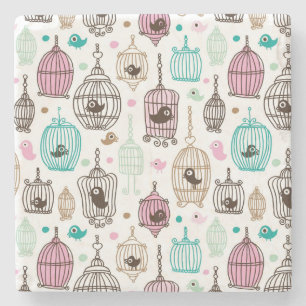 bird cage love kids background pattern stone coaster