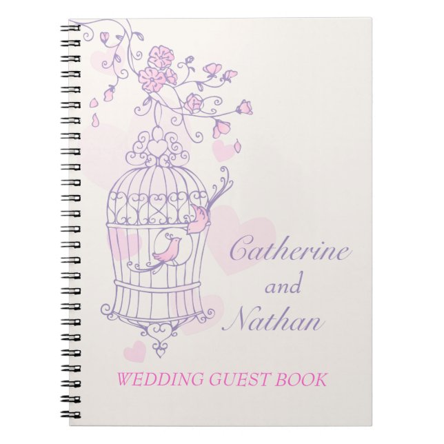 Bird cage purple / pink wedding guest book (Front)