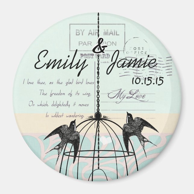 Bird Cage Wedding Magnets Postcard Background (Front)