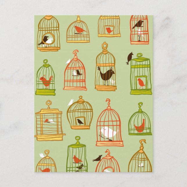 Bird Cages on Green Postcard (Front)