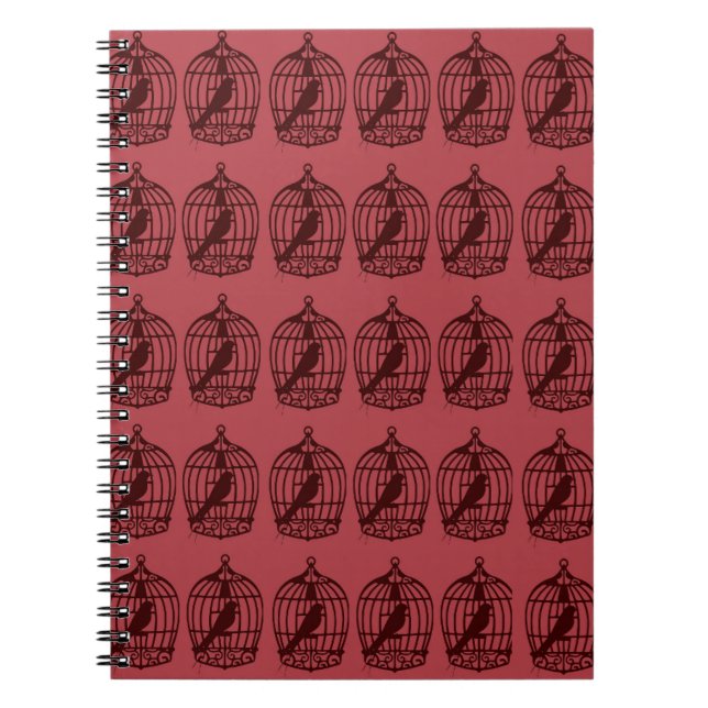 Bird Cages Pattern Burgundy Notebook (Front)