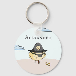 Bird Captain with Eye Patch Pirate Personalized Keychain