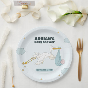 Bird Carrying Cute Kid It's A Boy Invitation Paper Plate