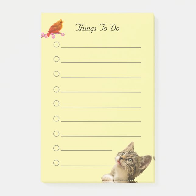 Bird & Cat on Yellow Things to Do  Post-it Notes (Front)