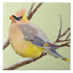 Bird, Cedar Waxwing, Ceramic Kitchen Tile