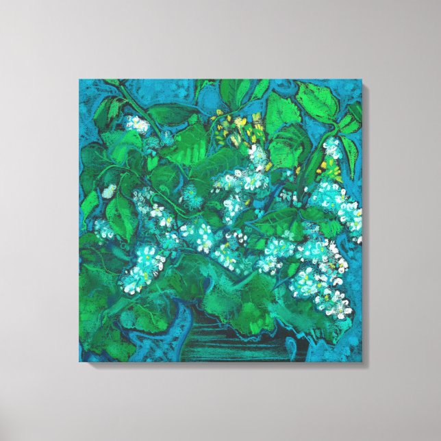 Bird Cherry Flowers Blossom Floral Pastel Painting Canvas Print (Front)