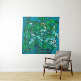 Bird Cherry Flowers Blossom Floral Pastel Painting Tapestry