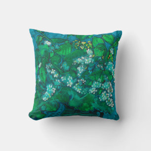 Bird Cherry Flowers Blossom Floral Pastel Painting Throw Pillow