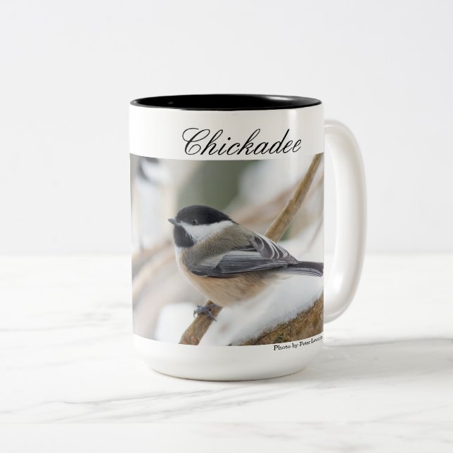 Bird, Chickadee, 2-sided, Two-Tone Coffee Mug (Front Right)