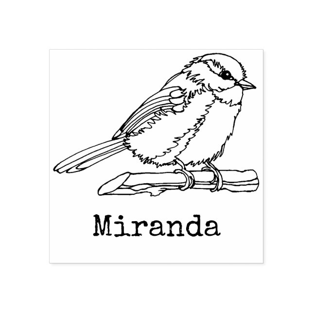 Bird Chickadee Songbird Monogrammed Name Rubber Stamp (Imprint)