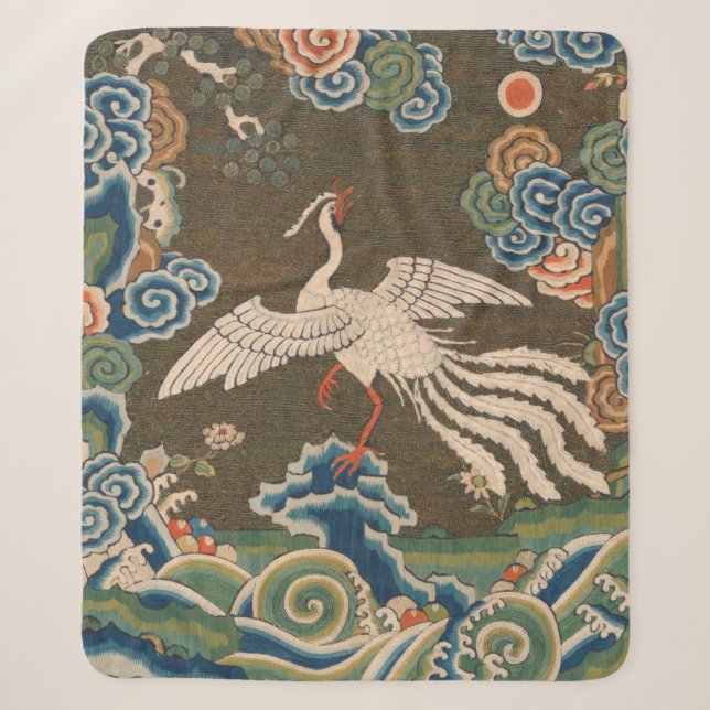 Bird Chinese Antique Decor Sherpa Blanket (Front)