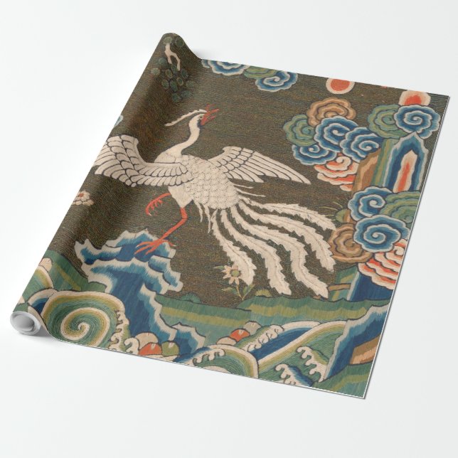 Bird Chinese Antique Decor Wrapping Paper (Unrolled)