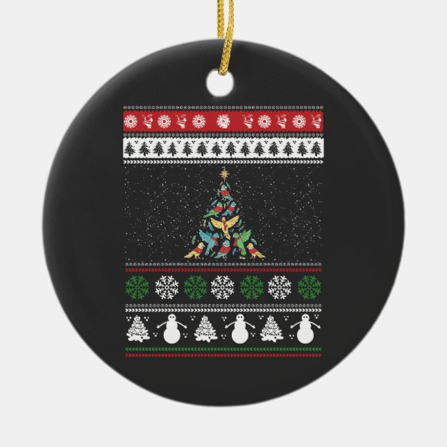 Bird Christmas Tree Bird Lover Ceramic Ornament (Front)