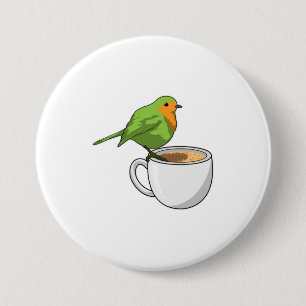 Bird Coffee Cup 3 Inch Round Button