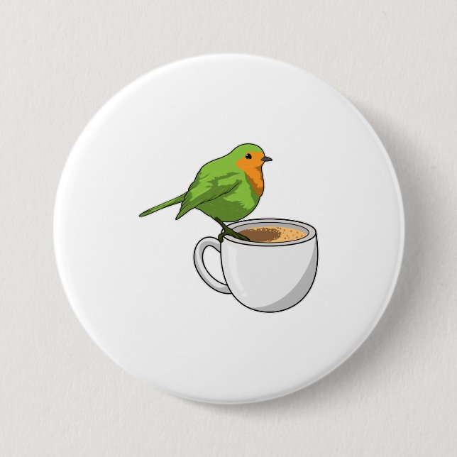 Bird Coffee Cup 3 Inch Round Button (Front)