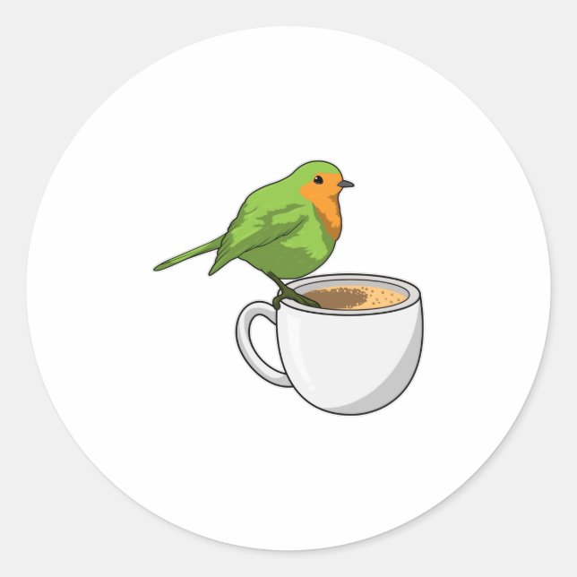 Bird Coffee Cup Classic Round Sticker (Front)